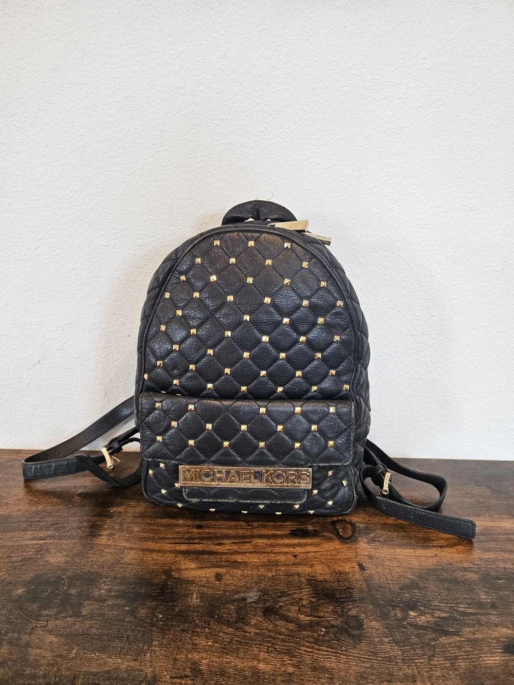 Michael Kors Black Quilted Studded Backpack